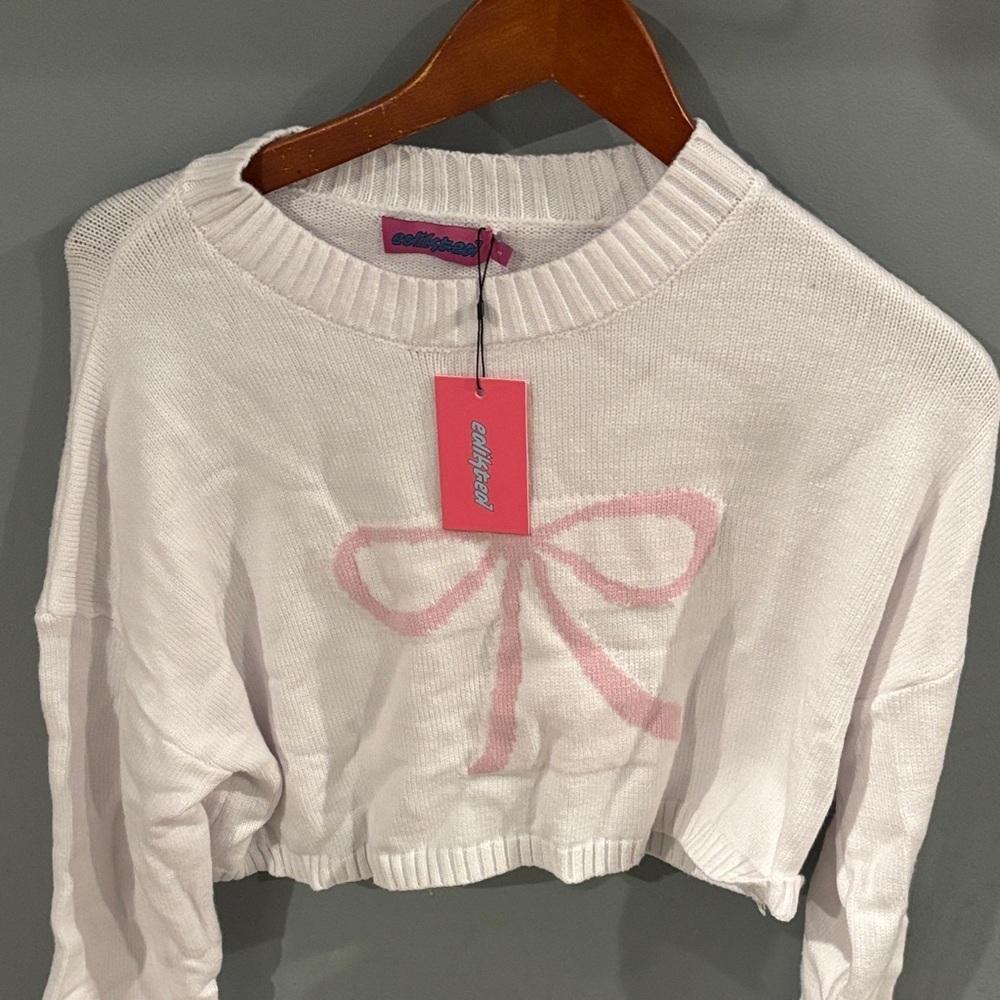 Edikted Pink Bow Cropped Sweater
